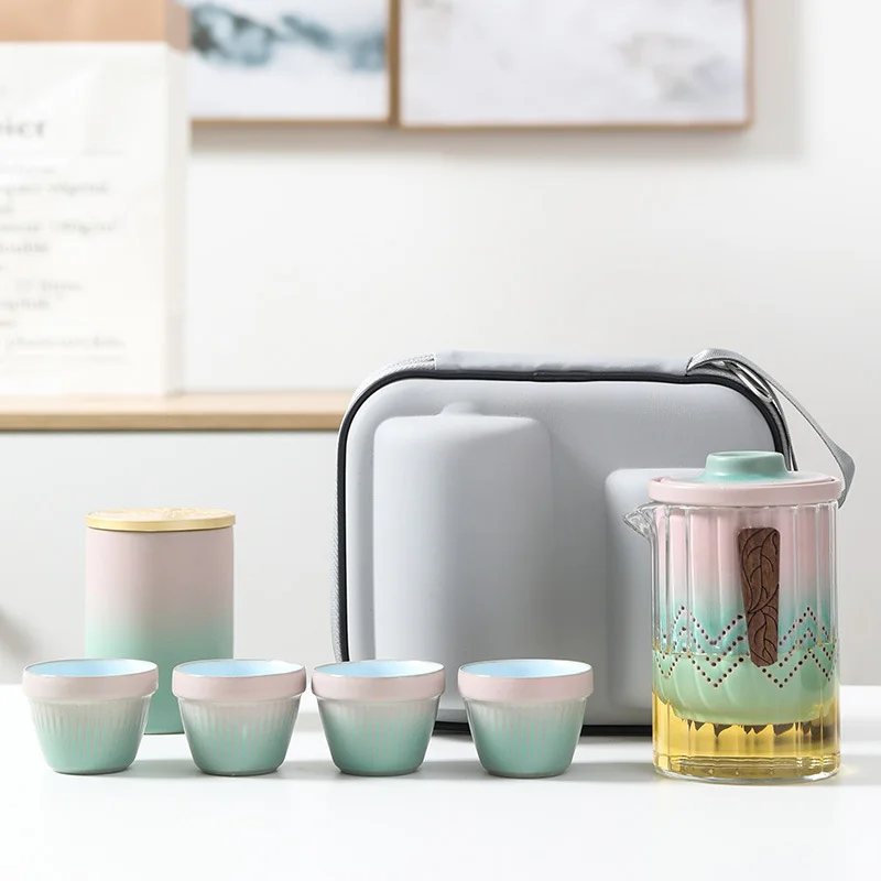 

Black Pottery Gradient A Pot of Four Cups Small Set of Household Outdoor Car Simple Accompanying Tea Set