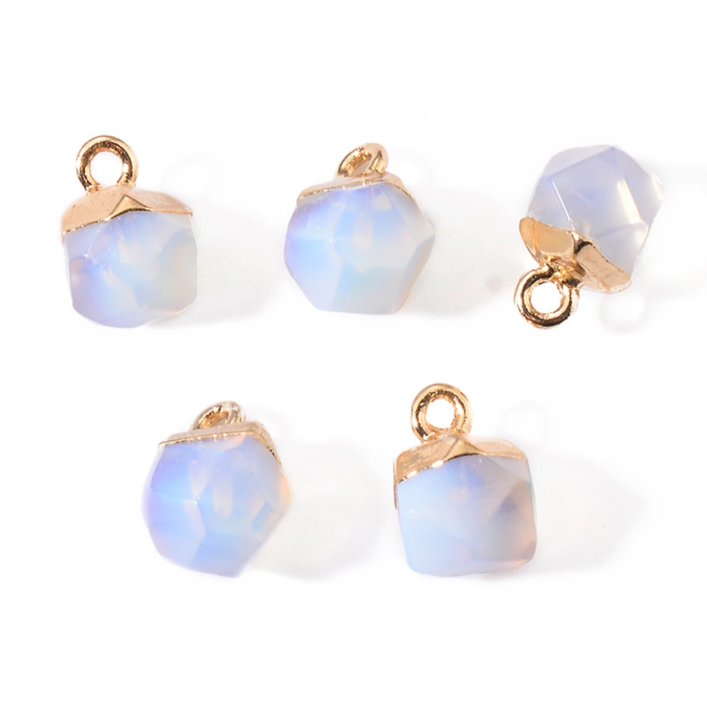 Stainless Steel Natural Stone Irregular Prism Pendant for Girl Metal Multicolor Bracelet Accessories DIY Jewelry Making Supplies