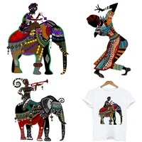 2022 color elephant patches black dancing woman iron on transfers for clothing thermoadhesive patch stickers on clothes t shirt