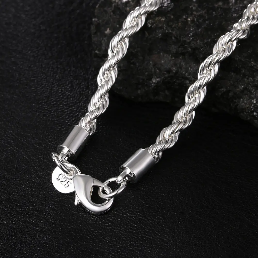 925 Sterling Silver 2/3/4MM 16-24 Inches Rope Chain Necklace For Men Women Fashion Punk Wedding Party Gifts Jewelry images - 6