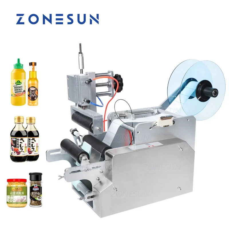 

ZOENSUN Round Bottle Labeling Machine TB-80 Pneumatic Small Semi Automatic Wine Applicator Label Sticker Printing Machinery