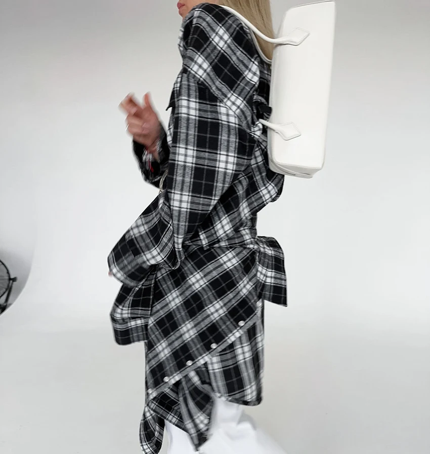 Блузка женская уличная в клетку Классическая Повседневная Свободная