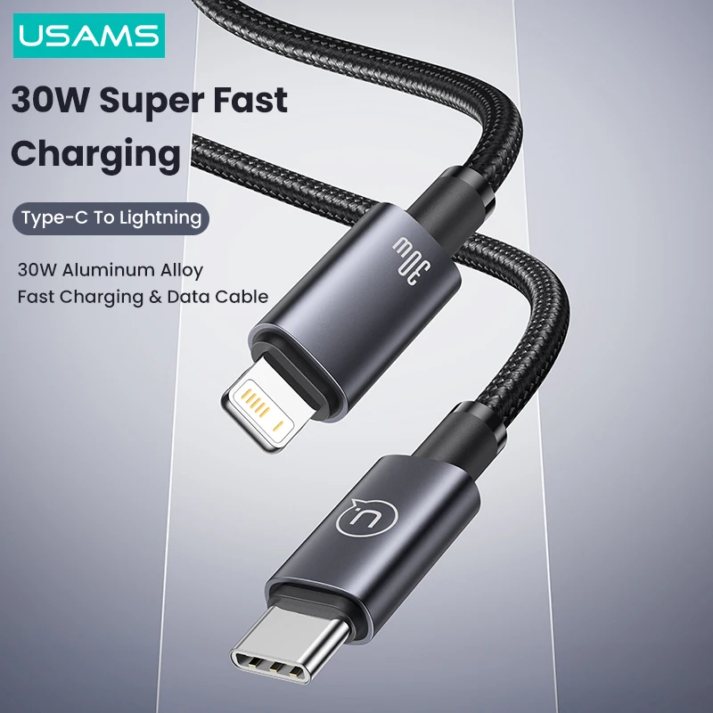 

USAMS 30W USB Type C To Lightning Cable For iPhone 14 Pro Max 13 12 11 Xs Xr PD Fast Charging Cables For iPad 1.2m 2m Wire Cord