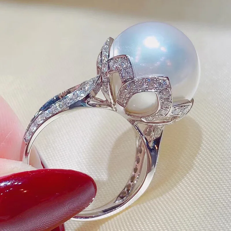 

Full Color Iced CZ Premium Pearl Women's Ring High Quality Silver Bridal Wedding Premium Ring Luxury Fashion 2023 New Jewelry