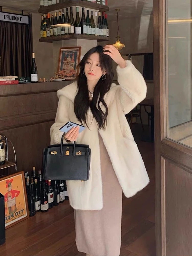 Новинка Осень-зима 2024 пальто Chaebol из искусственной норки бархат средней длины с