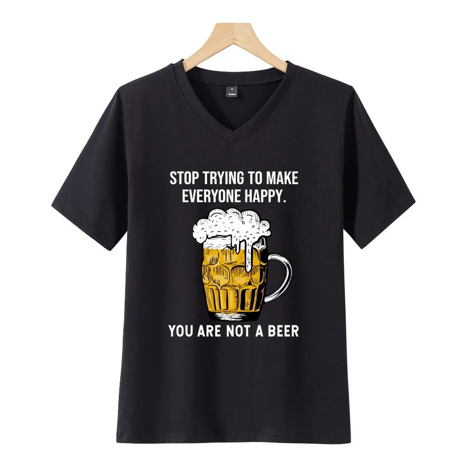 

2022 New Funny Beer Printing Fashion Casual Large V-neck Lovers' Short Sleeve T-shirt