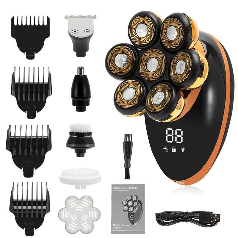 Wet Dry Beard Hair Trimmer Electric Razor Rechargeable Bald Head Shaving Machine Lcd Display