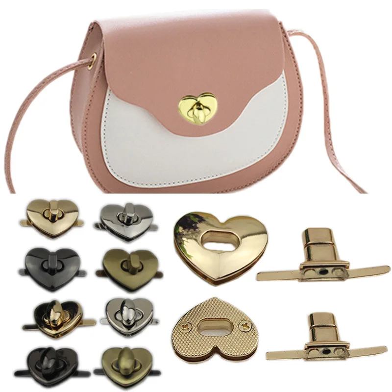 

1PC Metal Heart-shaped Bag Turn Twist Lock Fasteners Clasp Buckle For Handbag Shoulder Bag Purse DIY Hardware Accessories