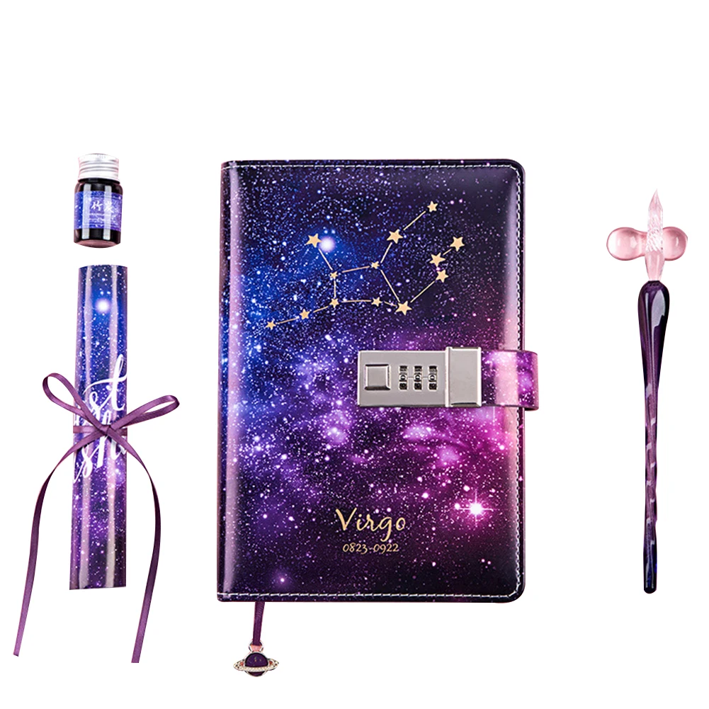 

B6 Student Agenda Planner Leather Cover Twelve Constellations Business Portable Office With Lock Diary Note Book Birthday Gift