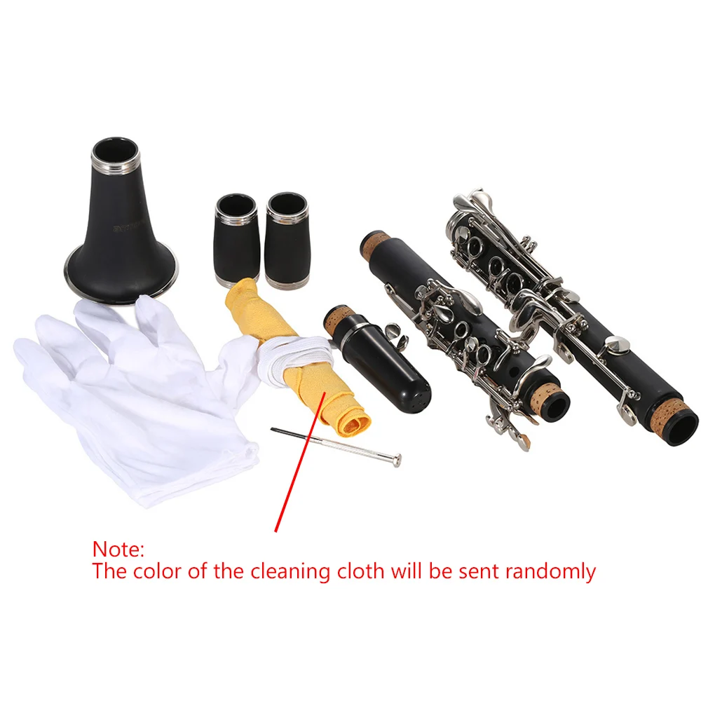 ABS Clarinet Bb Cupronickel Plated Nickel 17 Key with Cleaning Cloth Gloves Screwdriver Woodwind Instrument for Beginner Student enlarge