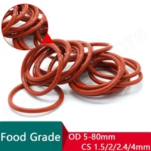 CS 1.5/2/2.4/4mm Red Silicone O-Ring OD 5-80mm Food Grade Ring Washer Gaskets -35℃~200℃ Waterproof And Insulated