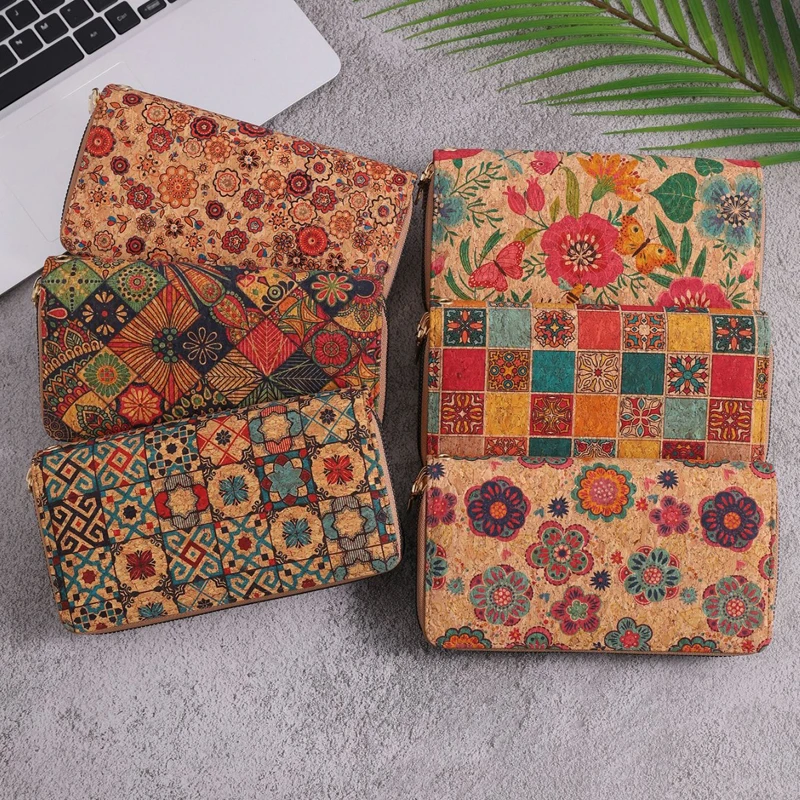 5 шт. бумажник из пробковой кожи с цветочным геометрическим принтом двойная