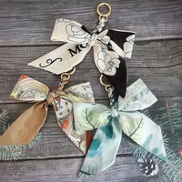 lovely weave soft silk scarf keychain bowknot pendant bag charm accessories new key chain fashion car key holder creative gifts