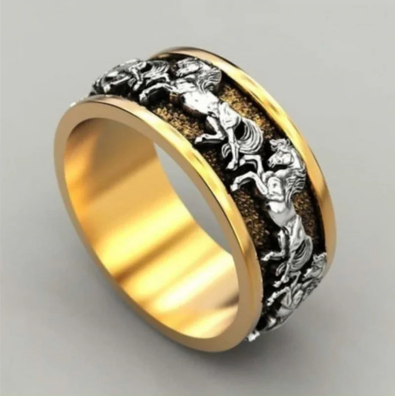 

High Quality Popular 2 Colors New Galloping Horse Animal Ring Pentium Mustang and Rings Men's Rings Jewelry