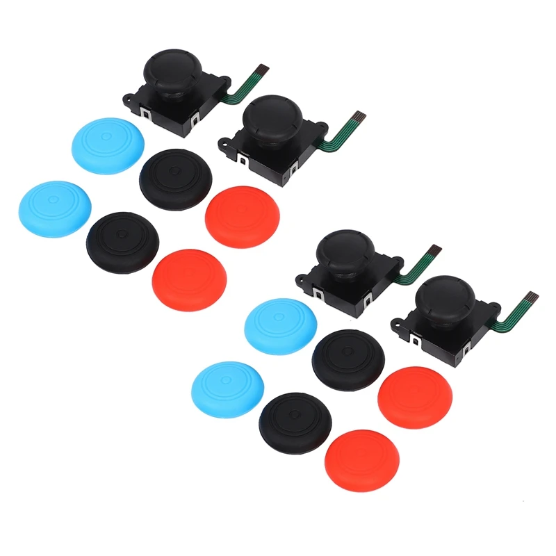

4-Pack 3D Joycon Joystick Replacement, Include Tri-Wing, Cross Screwdriver, Pry Tools + 12 Thumbstick Caps+2 Brush