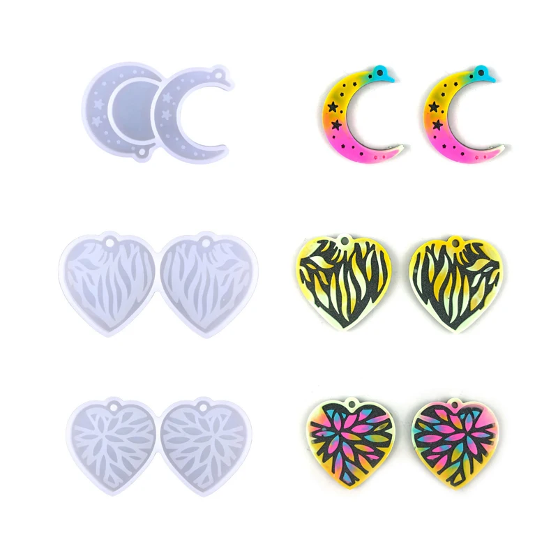 

Moon Heart Earrings Crystal Epoxy Resin Mold Jewelry Pendant Silicone Mould DIY Crafts Ear Drop Dangle Decorations Casting Tool