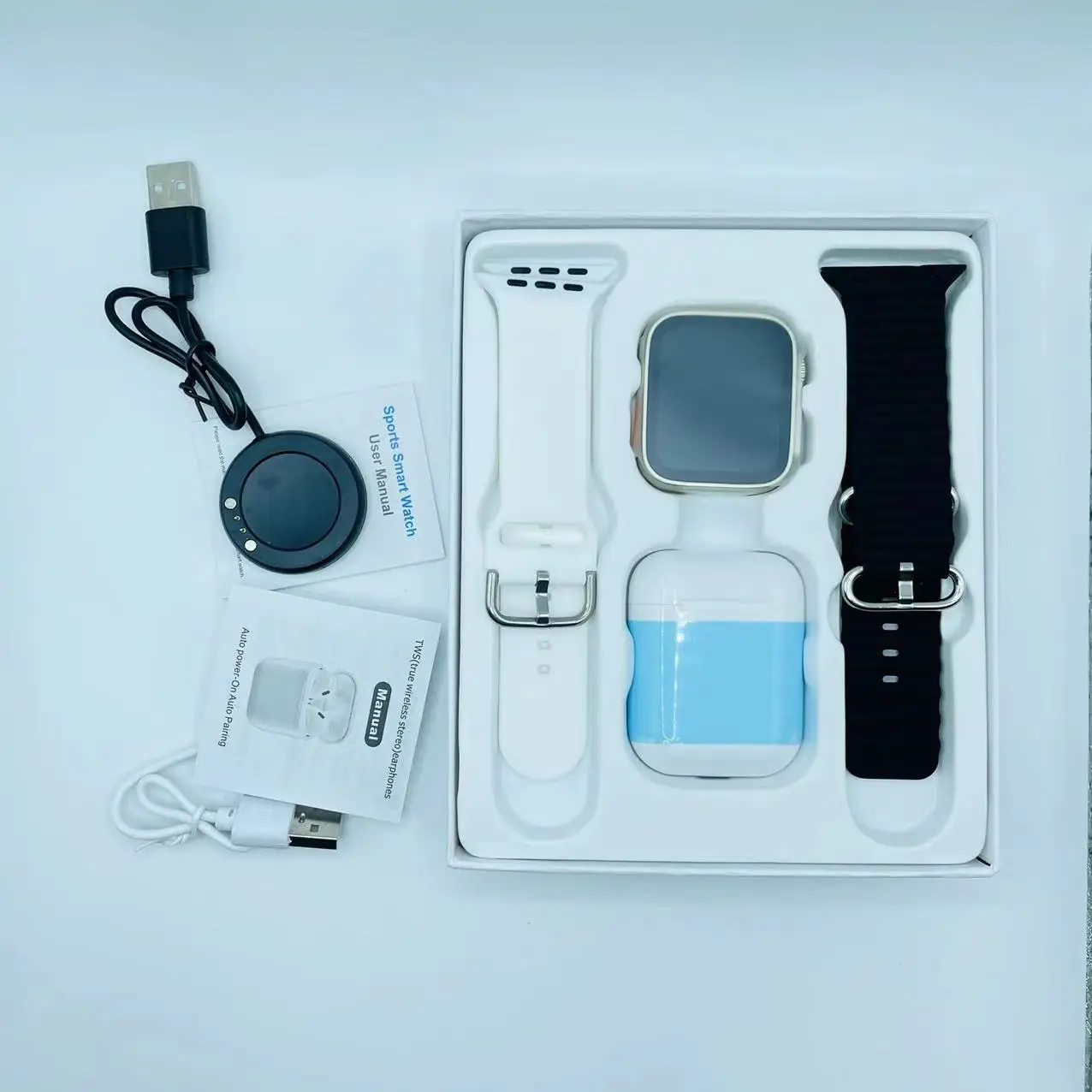 

Новинка 49 мм Смарт-часы Ultra Series 8 Два ремешка TWS Bluetooth гарнитура Мониторинг пульса Bluetooth звонки искусственные спортивные Смарт-часы