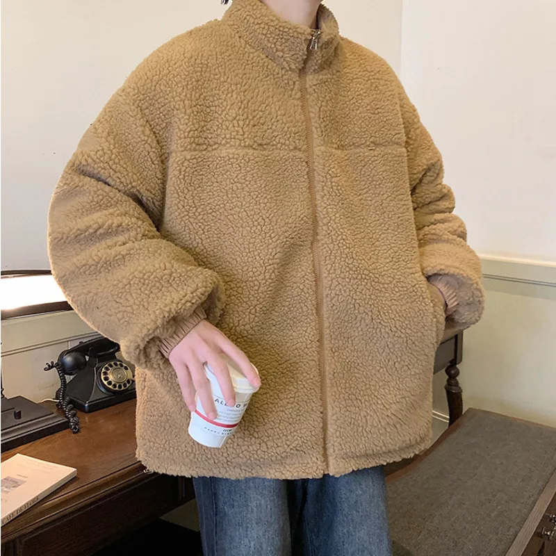 Winter Jacket Men Warm Fashion Thickened Lamb Wool Jacket Men Streetwear Loose Short Coat Mens Parker Reversible Clothes M-3XL