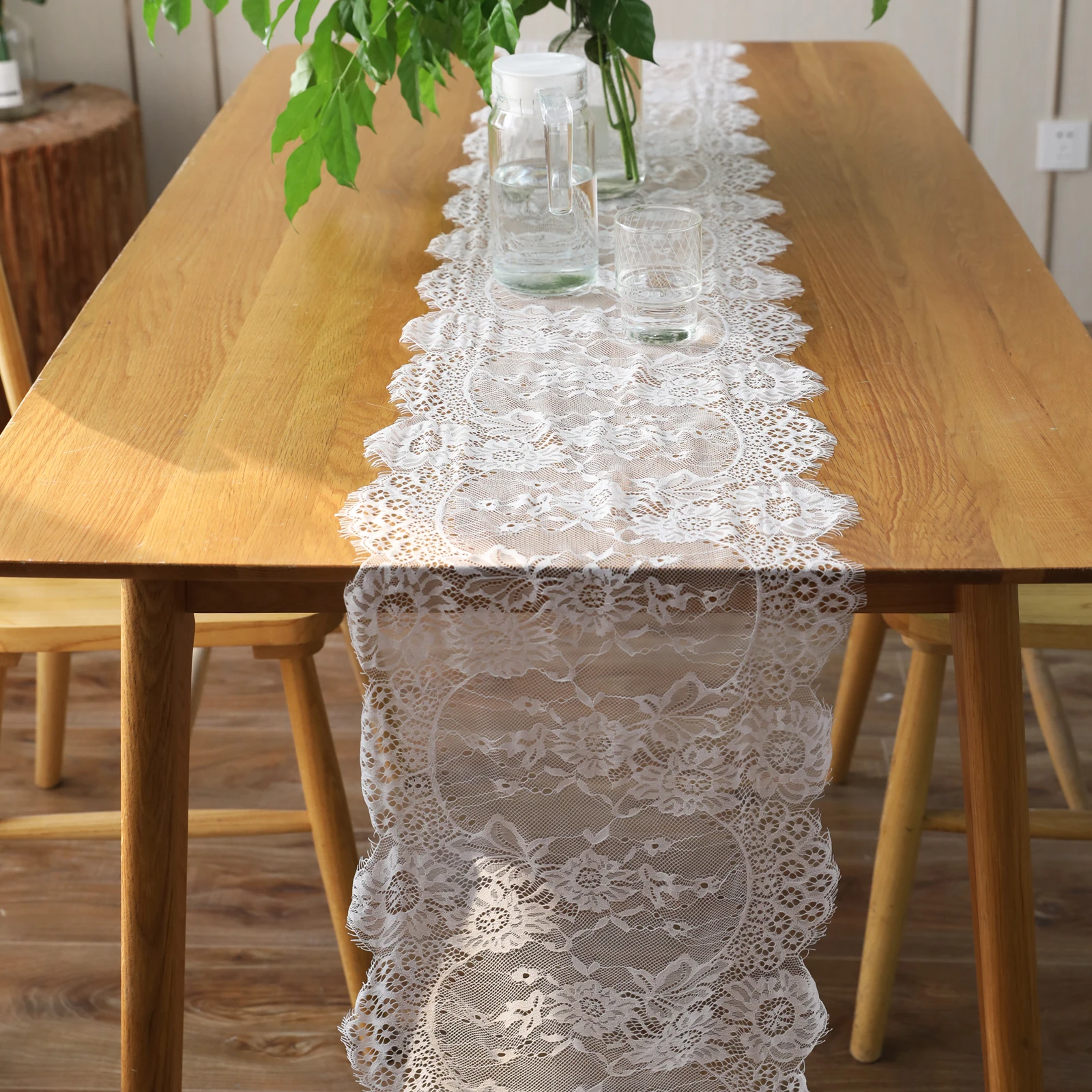 

2pcs 35x300cm Vintage White Lace Floral Table Runner Table Cover Hotel Home Boho Birthday Wedding Party Banquet Decor Supply