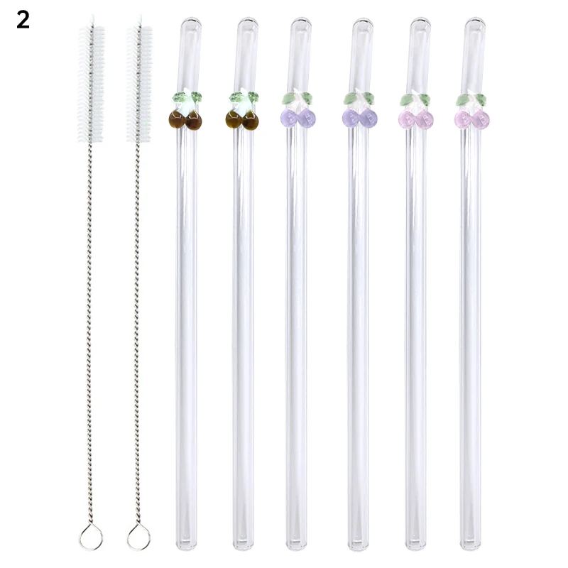 

6pcs Reusable Clear Glass Straws Set For Smoothie Milkshakes Environmentally Friendly Drinkware Straw With 2 Cleaning Brush New