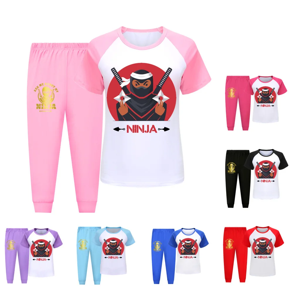 

NINJA KIDZ Teens Pijamas Short Sleeve Cotton Pyjamas Kids Clothes Sets Cartoon Big Boy Sleepwear Cosy Pajamas For Girls 3-14 Y
