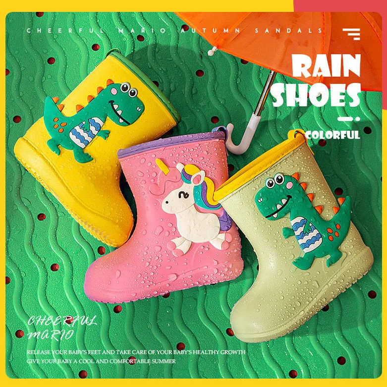 

Детские непромокаемые ботинки для мальчиков и девочек, мультяшный милый динозавр, единорог, Резиновые Нескользящие, из ЭВА