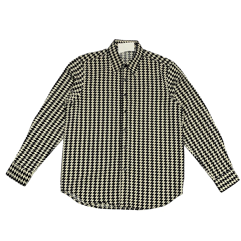 Autumn Houndstooth Shirts for Men Loose Streetwear Shirt Long Sleeve Casual Shirt Social Party Male Clothing Camisas Para Hombre