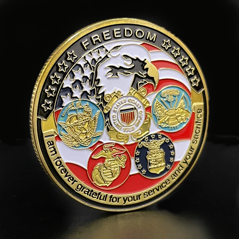 

US Proud Military Family Challenge Coin US Free Eagle Totem Veteran Army Navy Marine Corps Armed Forces Collection Gift Souvenir