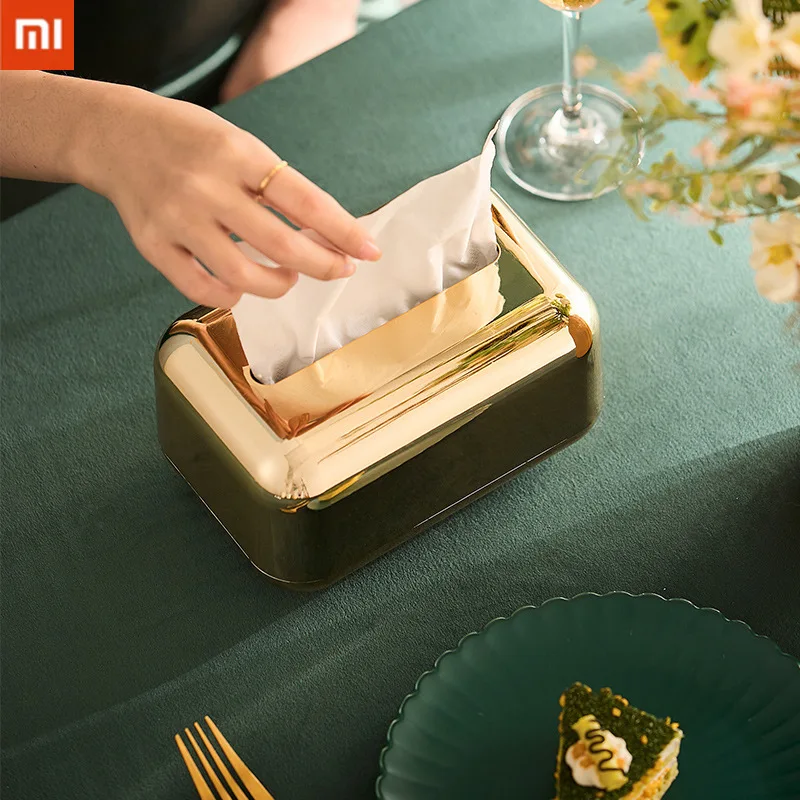 

Xiaomi Tissue Box Living Room European Retro Paper Box Household Storage Box Desktop Minimalist Metal Paper Box Organizer