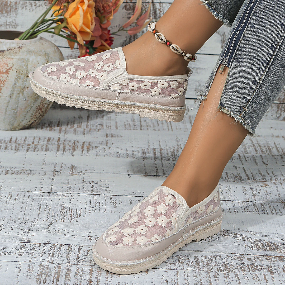 Кроссовки женские сетчатые на плоской подошве дышащие лоферы круглый носок