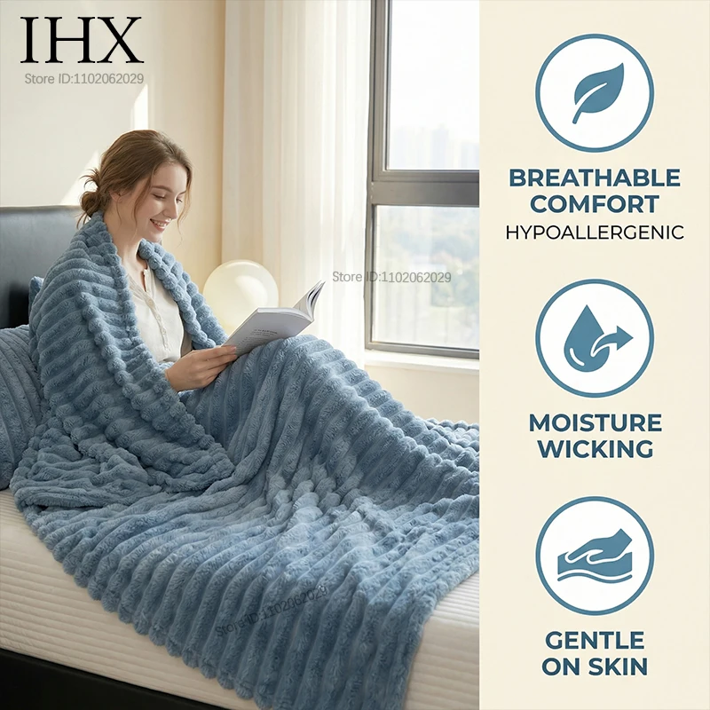 Фото Пледы из кораллового флиса IHX для кроватей, 230 г/м², однотонные, мягкие, теплые, под норку, тонкое покрывало, накидка на диван, шаль, плед №2