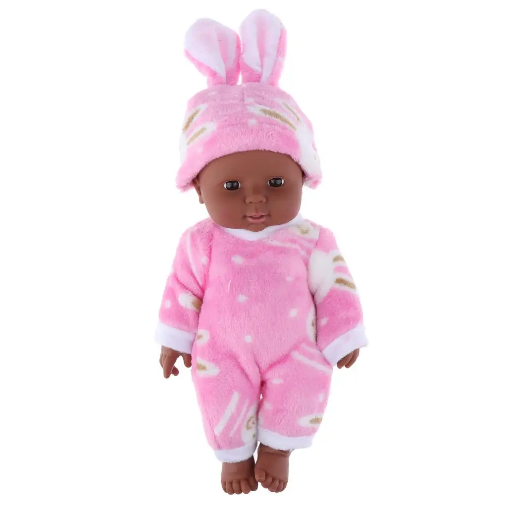 

Dark Skinned Soft Body Doll, Soft Body Dolls with Pink Clothes