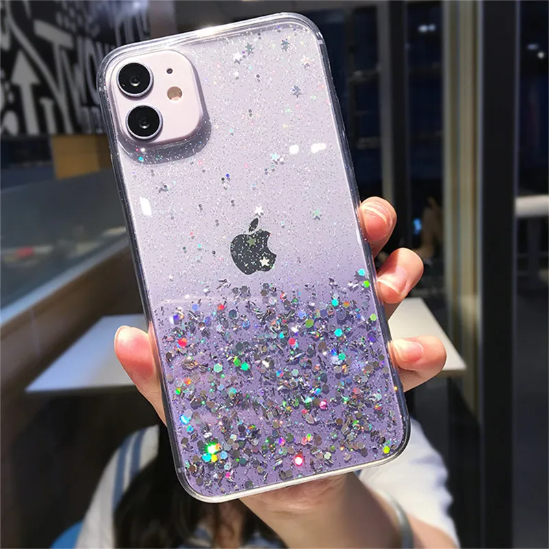 

Phone Case For iPhone 13 14 12 11 Pro Max X XR XS Max 7 8 14 Plus SE20 Soft TPU Gradient Sequins Glitter Cover