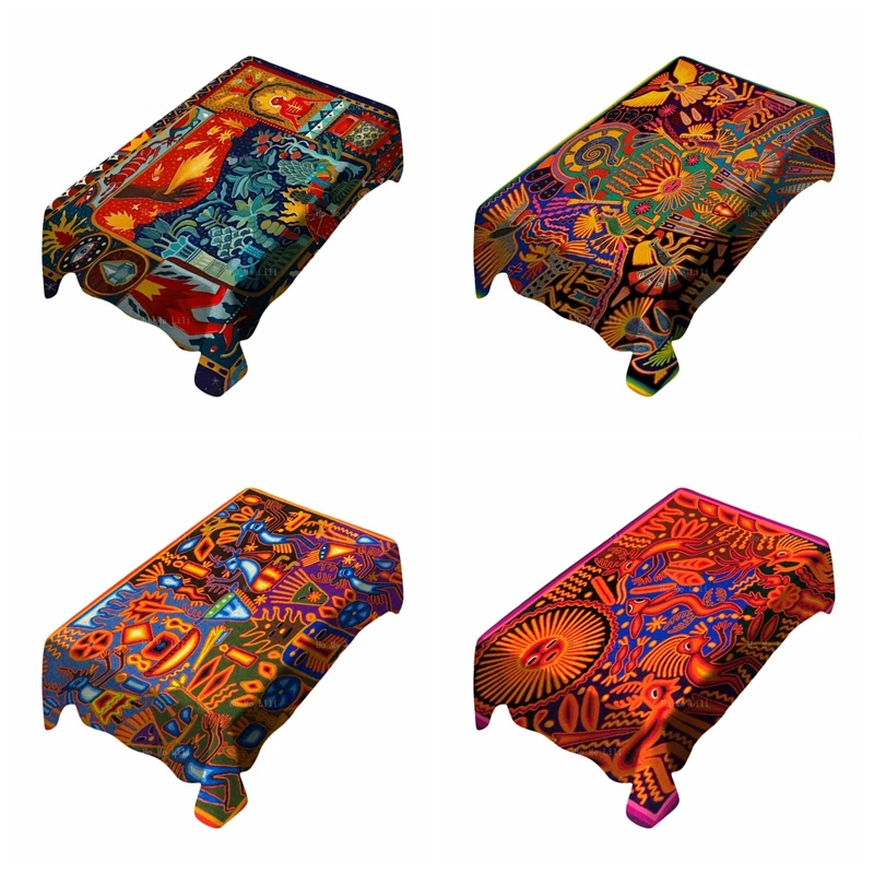 

Psychedelic Oaxaca Mayan Peruvian Mexican Tribal Art Aztec Huichol Colored Yarn Painting Tablecloth By Ho Me Lili