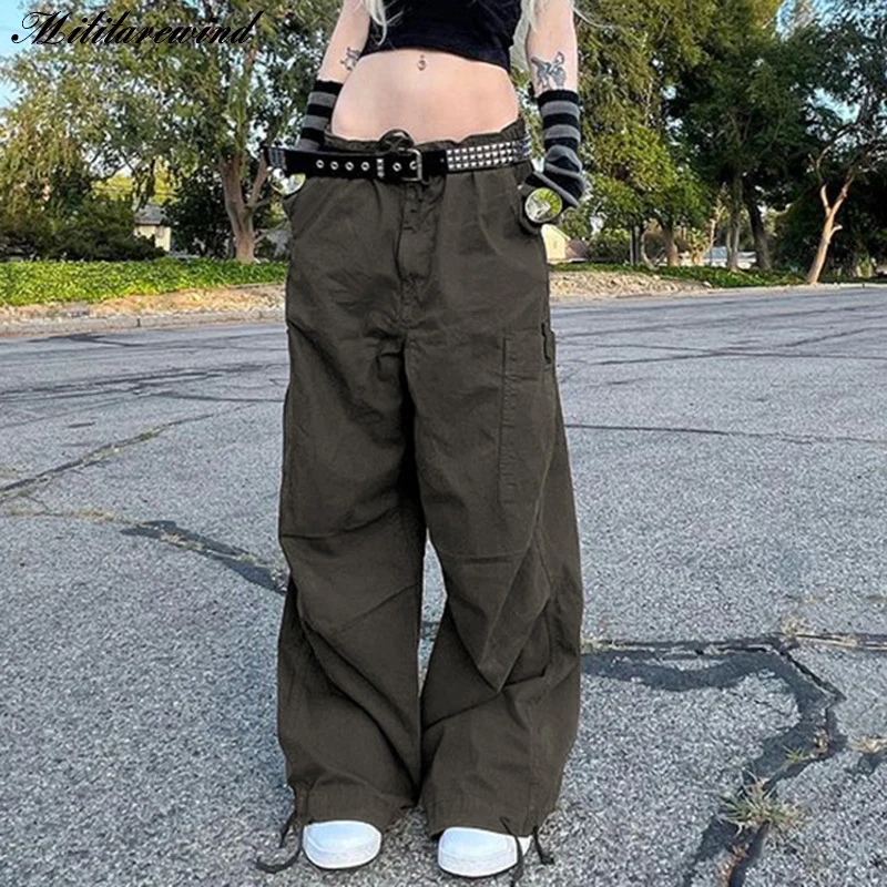 

Джинсы-карго женские свободные, винтажные мешковатые брюки из денима с карманами, прямые штаны с широкими штанинами и высокой талией, уличная мода, Y2k