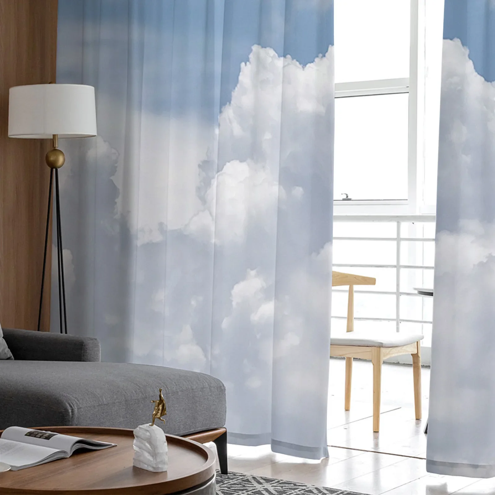 Постепенное прозрачное небо с белыми облаками тюлевые шторы для гостиной