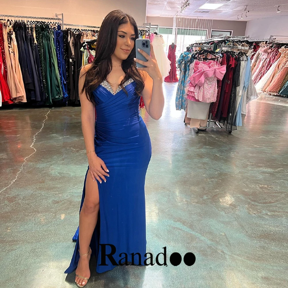 

Ranadoo 2023 Classic Evening Gowns For Women Dresses Sweetheart Mermaid Slit Sleeveless Rhinestone Vestido De Noite Customized