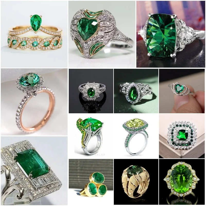 

Large Green Stone Ring For Women Wedding Gift Luxury Jewelry Color Cubic Zirconia Ring Bague Femme Anillos Mujer Z5X873