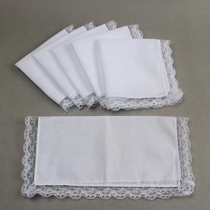 

28*28cm White Cotton Handkerchiefs For Women Lace Hankies For Wedding Square Super Soft Washable Hanky Chest Towel Pocket Square