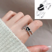 black heart shape rings for women double layer open design 2022 new boho gothic frigidity style wedding banquet jewelry gift