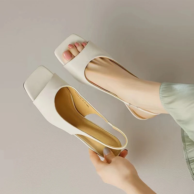 

Open Toe Mid Heels Shoes Sandals Women Slides 2023 New Summer Brand Pumps Shoes Party Designer Dress Women Slippers Zapatillas