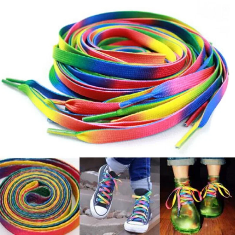 

110cm Rainbow Multi-Colors Flat Sports Shoe Laces Shoelaces Strings Strap for Sneakers Unisex Rainbow Shoelaces