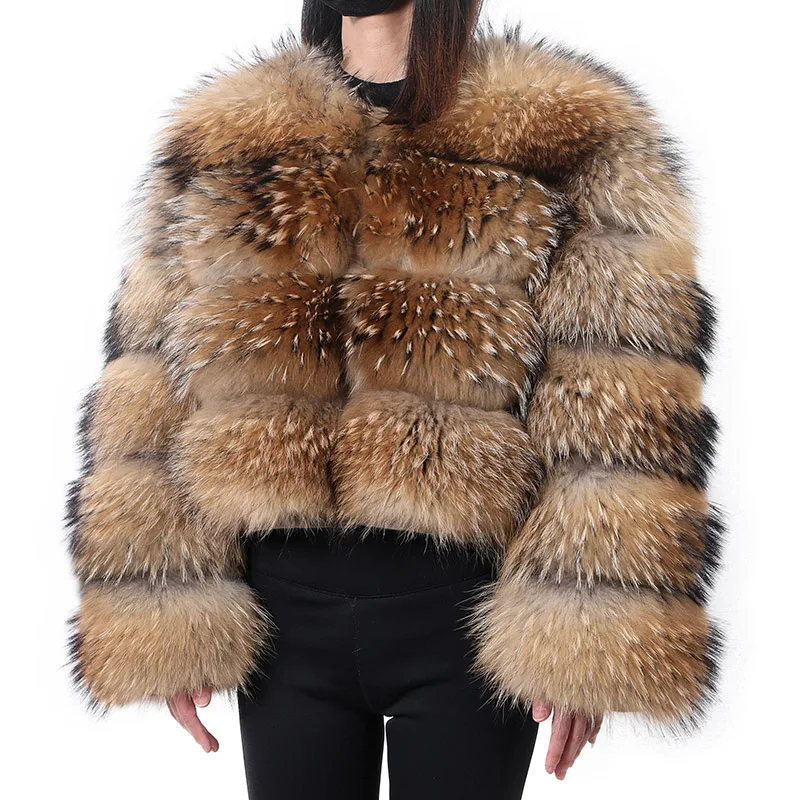 Real Raccoon Fur Coat Women Winter Raccoon Fur Top Clothes Natural Luxury Jackets Warm Thick Brown Natural Fur Parka