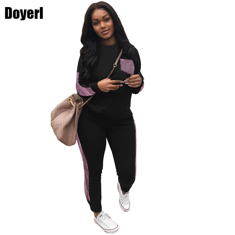 

Autumn Women 2 Piece Tracksuit Sets Suit Casual Outfit Patchwork Sequin Joggers Sport Two Piece Set Top and Pants Matching Sets