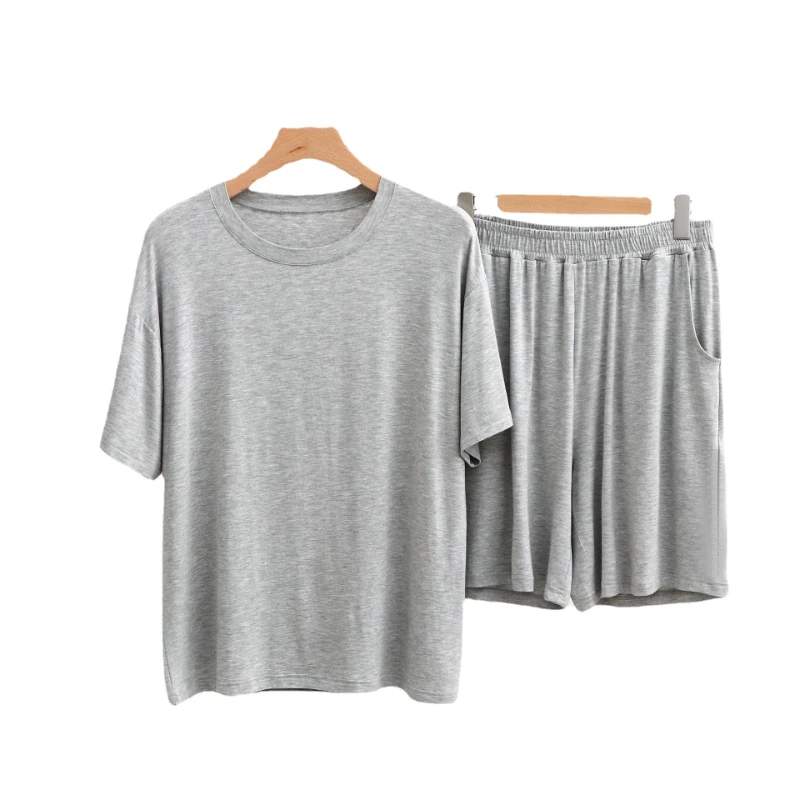 Pajama Men Stretch Drape Sleepwear with Round Neck Short-sleeved Shorts Large Size Can Be Worn Outside Casual  Home Leisure Suit