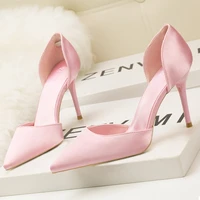 fashionable and elegant solid color womens shoes thin high heels satin hollow out nightclub party pumps