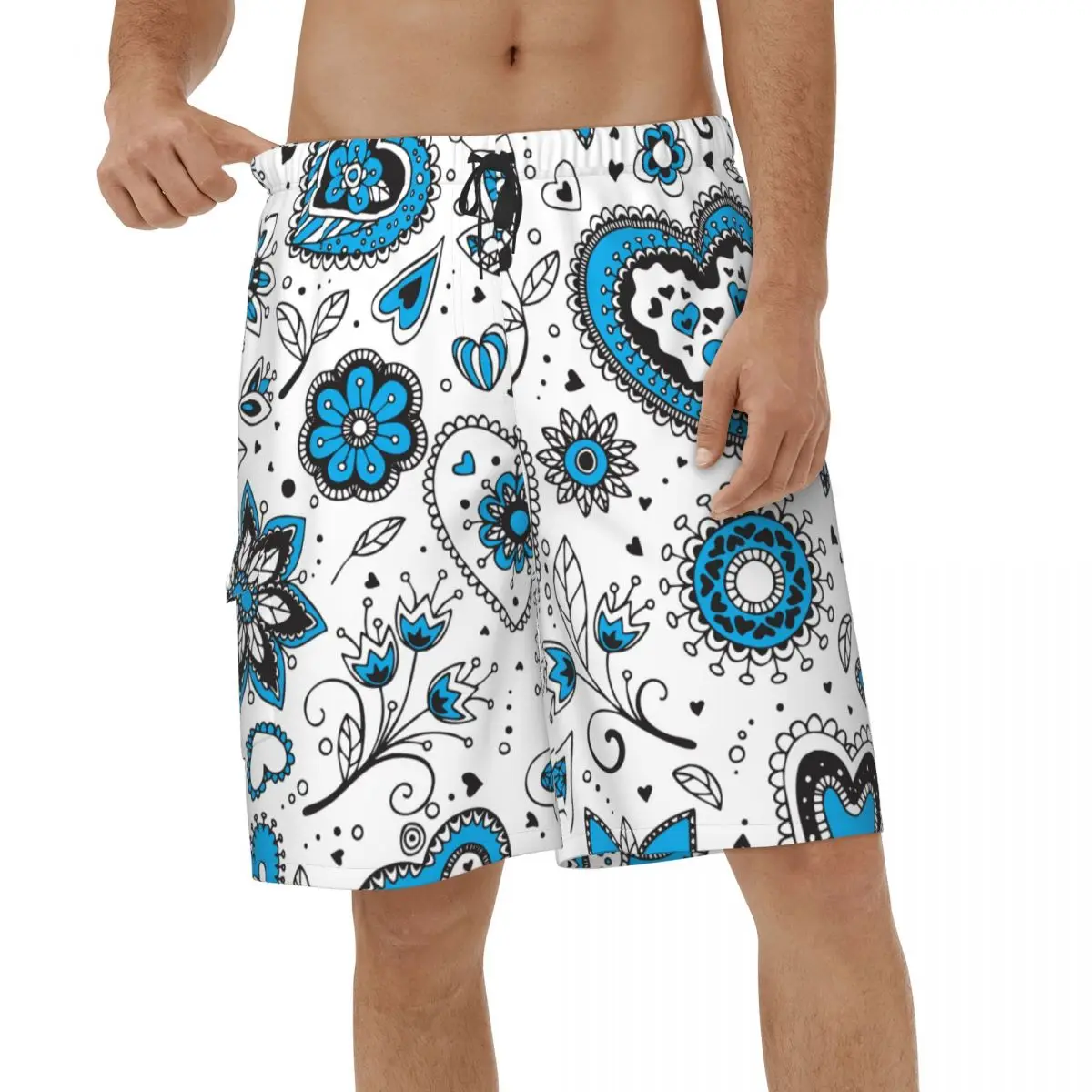 

Blue Heart Pattern Bohemia Shorts Summer Men's Swimwear Beach Men Beach Board Shorts