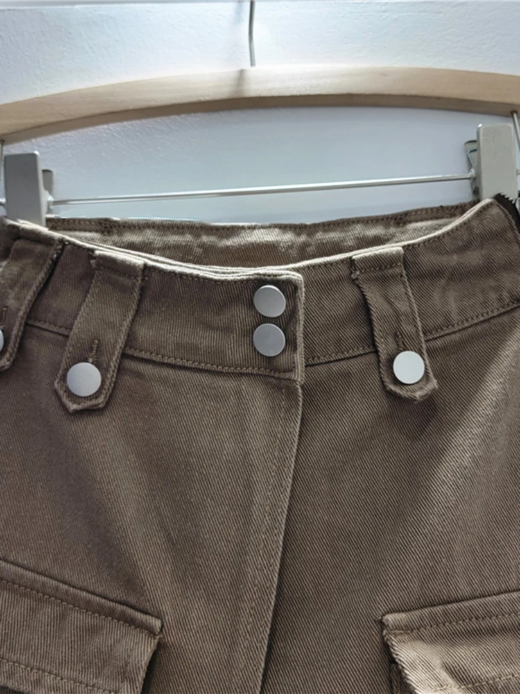 CHICEVER камуфляжные джинсовые юбки для женщин с высокой талией Лоскутные карманы популярный цвет облегающие трапециевидные мини-юбки для женщин 2023