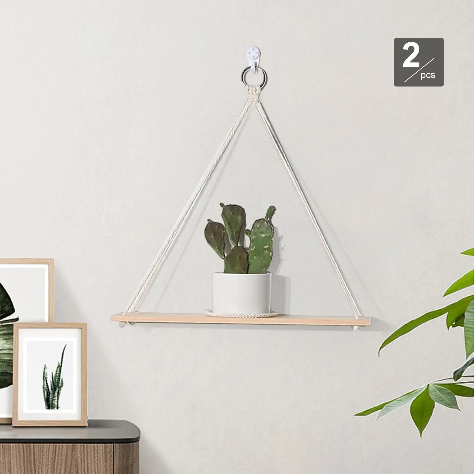 

Wall Hanging Shelf Triangular Floating Shelf Handmade Wood Wall Shelf with Woven