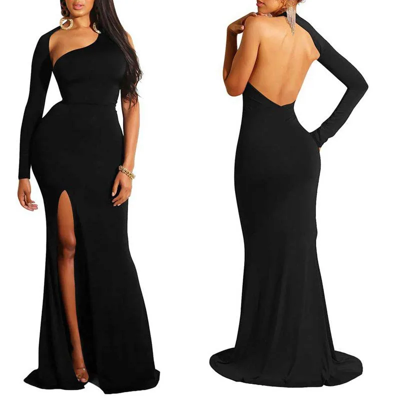 

Уникальные Сексуальные вечерние платья с разрезом сбоку, черные атласные вечерние платья с открытой спиной, вечерние платья